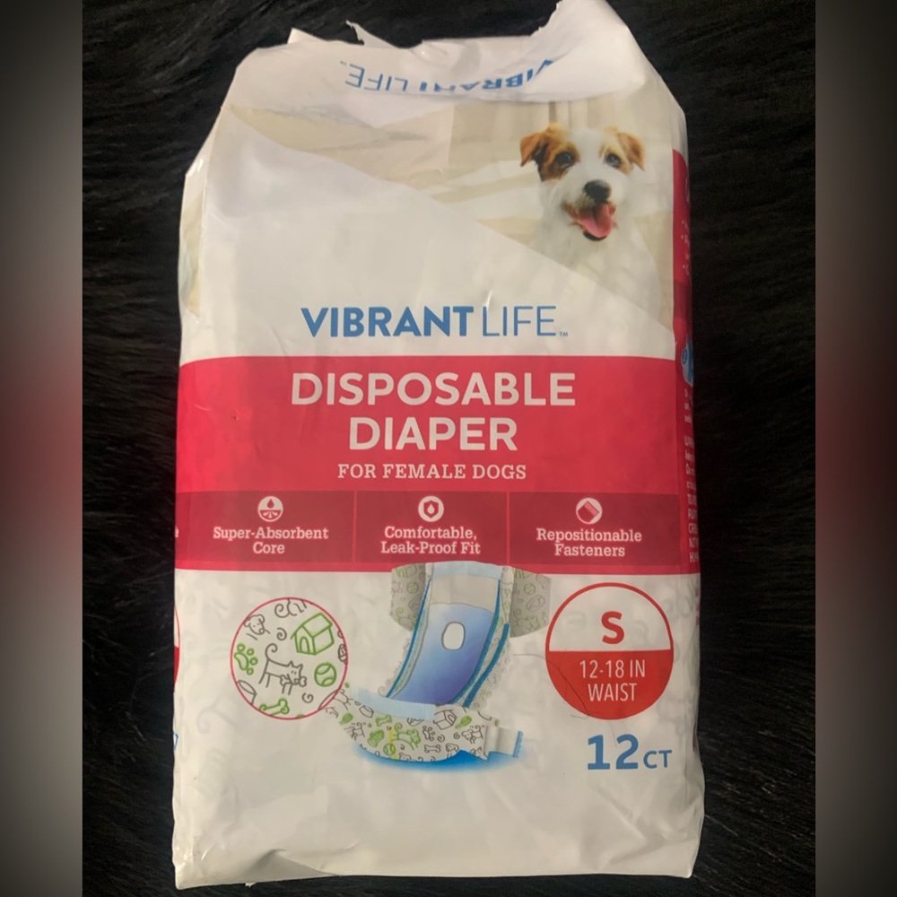 2 packs of doggie diapers, Vibrant Life and Simple Solutions Size S and M